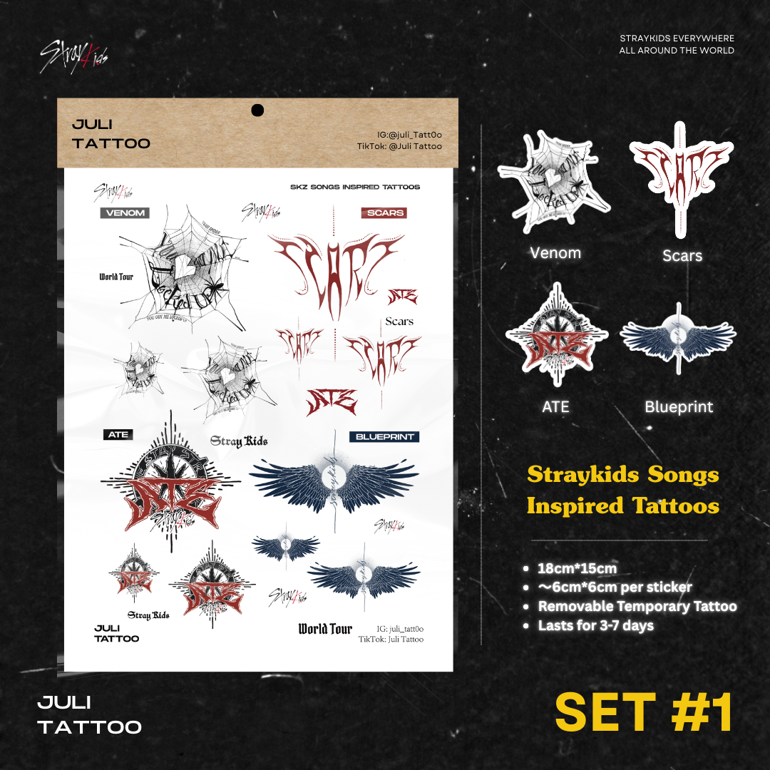 Set #1 | SKZ Songs Inspired Tattoo Stickers | 20cm*15cm