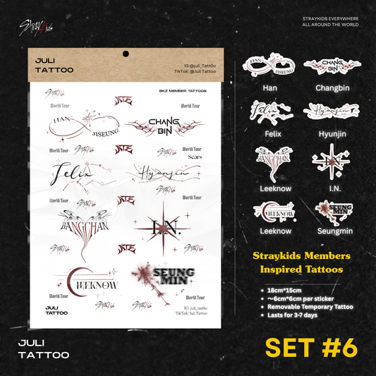 Set #6 | SKZ Members Inspired Tattoo Stickers｜20*15cm
